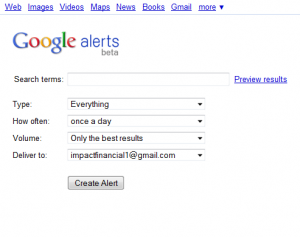 Google Alerts Search Page